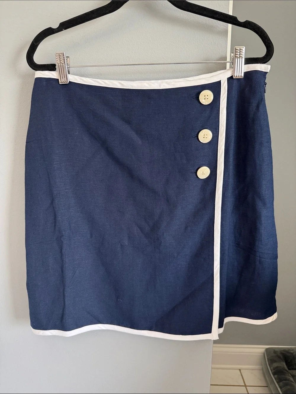 LOFT Navy Mini Skirt with White Trim and Button Details